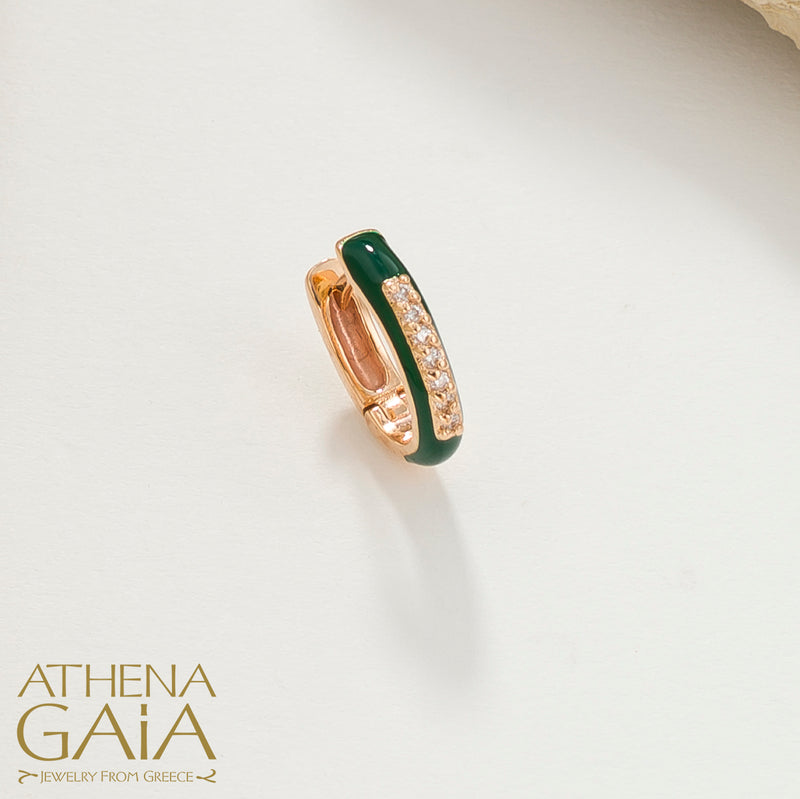 Diamond Line Enamel Earrings - 18k Gold - Huggies Earrings