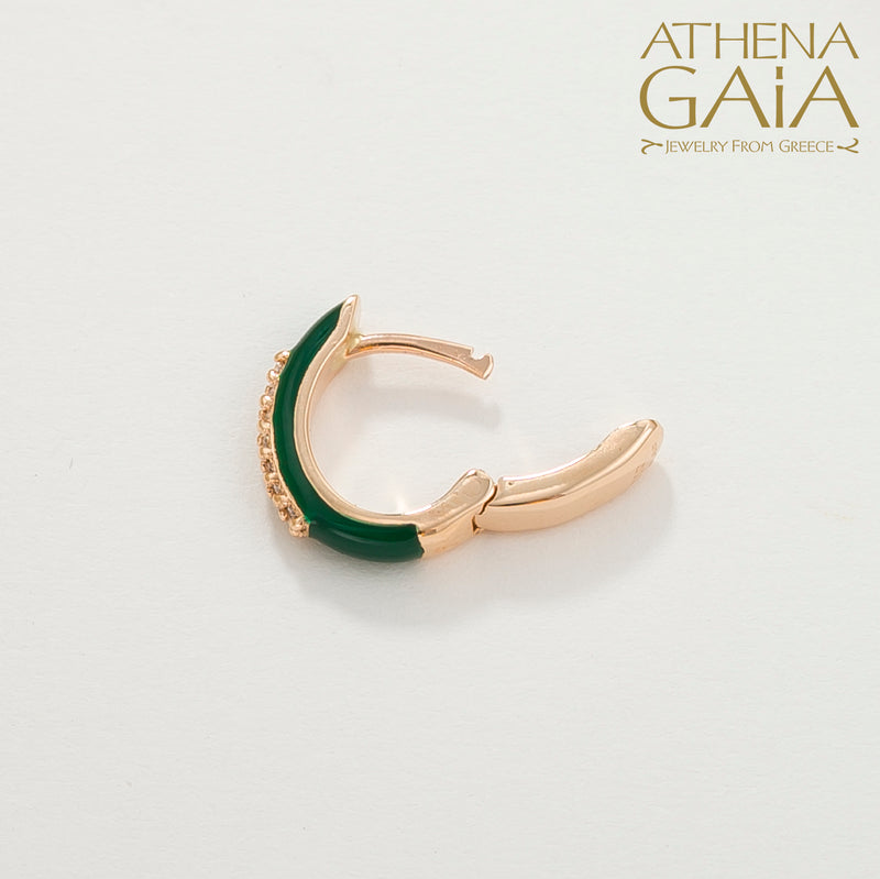 Diamond Line Enamel Earrings - 18k Gold - Huggies Earrings