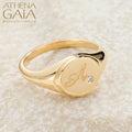 Etched Initial Ring - 14k Gold Ring - Signet Ring