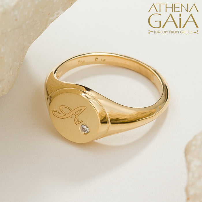 Etched Initial Signet Ring