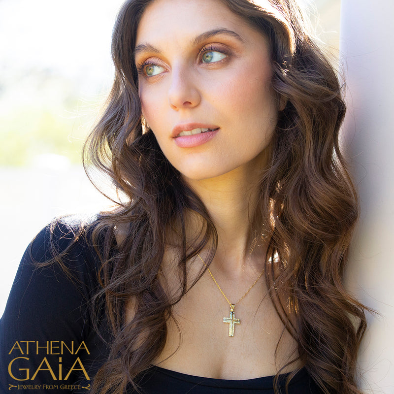 Two-Toned Rough Latin Cross - 14k Gold - Baptismal Cross