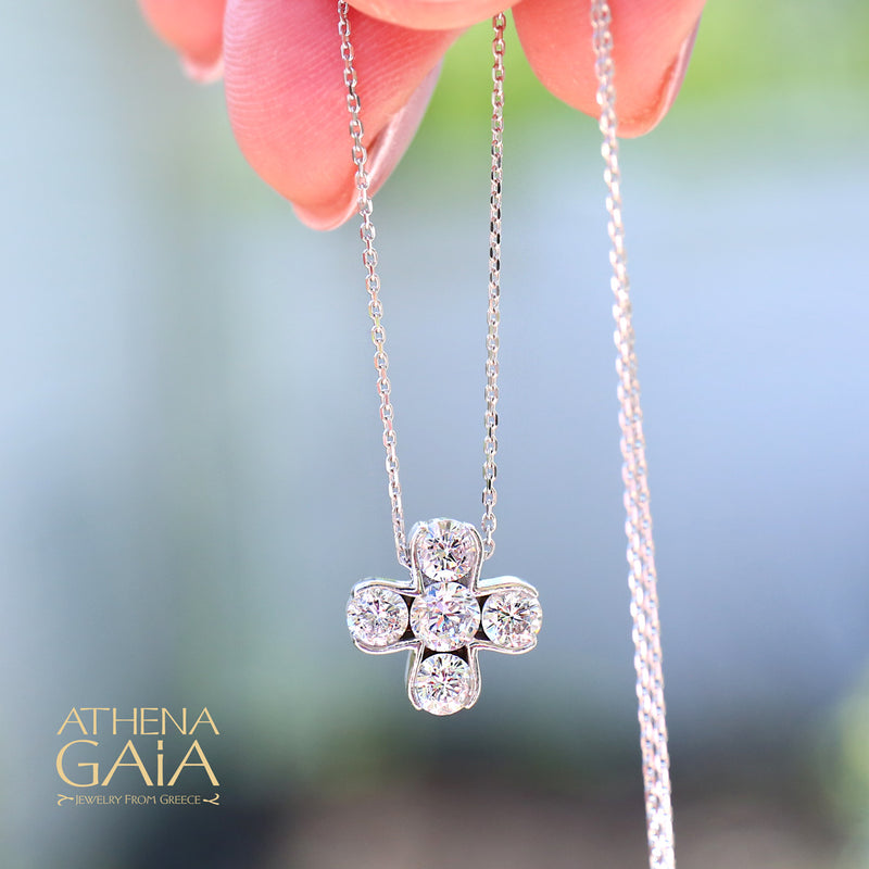 5 Stone Eastern Cross Gold Necklace - 14k Gold Necklace