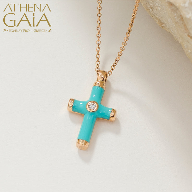 Enamel Cross Necklace - 18k Gold - Latin Cross