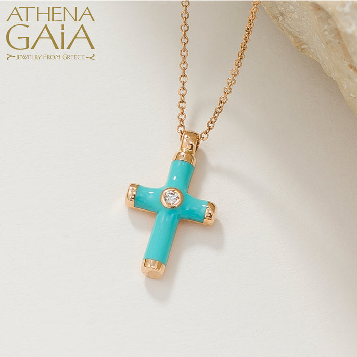 18k Gold Enamel Latin Cross