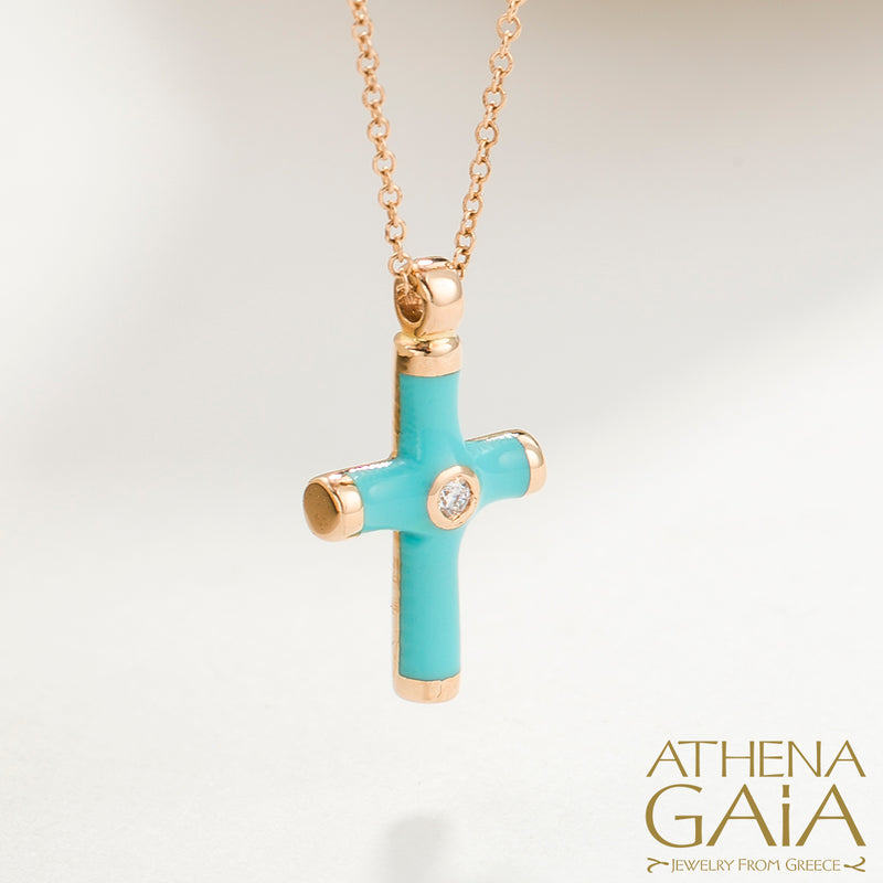 Enamel Cross Necklace - 18k Gold - Latin Cross