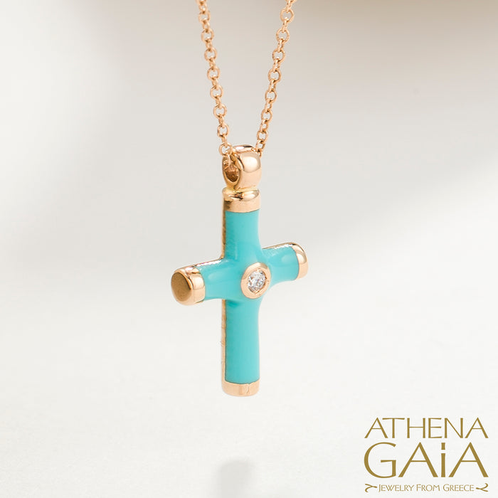 18k Gold Enamel Latin Cross