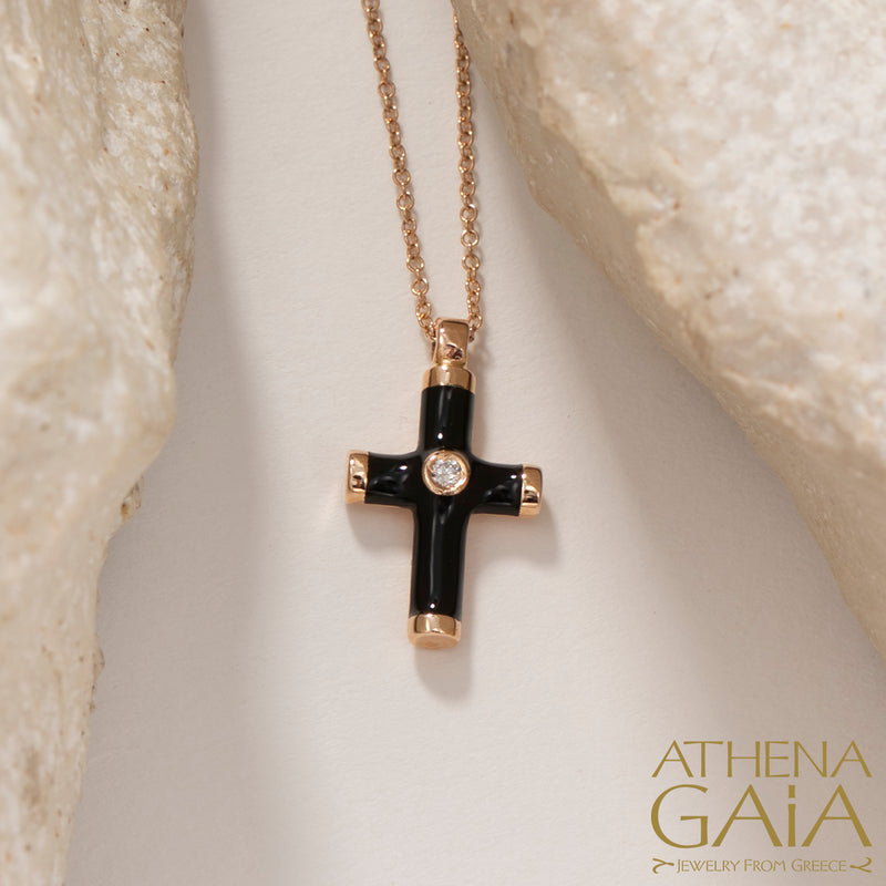 Enamel Cross Necklace - 18k Gold - Latin Cross