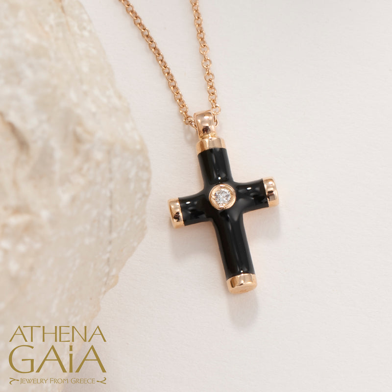 Enamel Cross Necklace - 18k Gold - Latin Cross