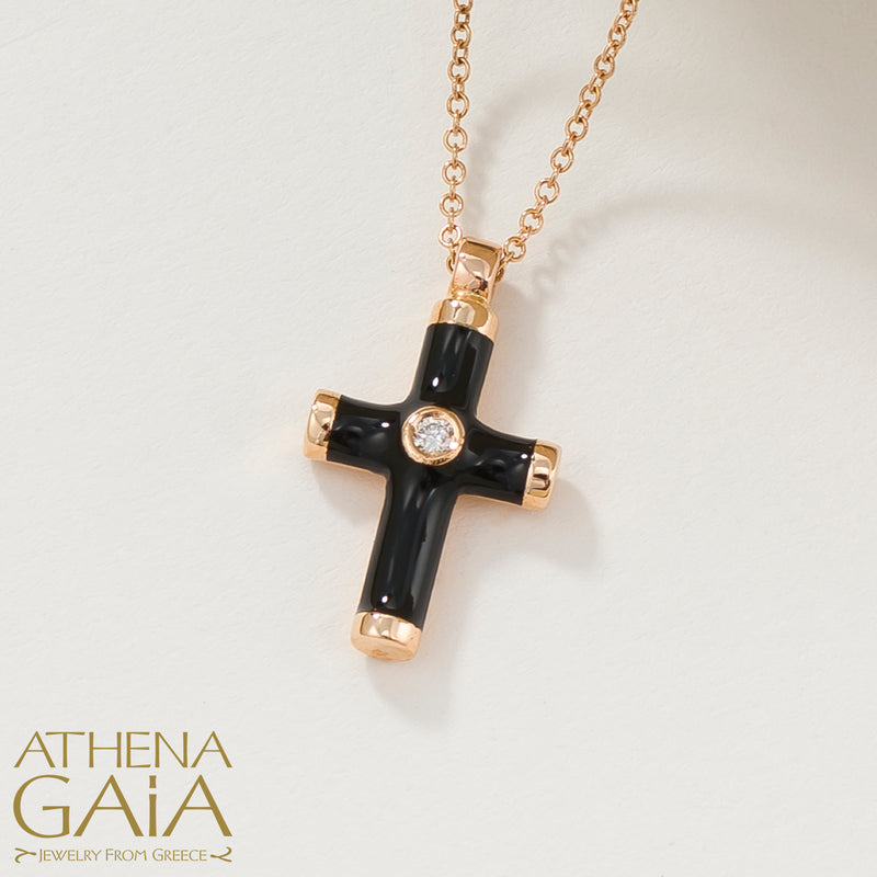 Enamel Cross Necklace - 18k Gold - Latin Cross