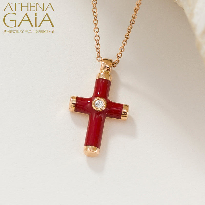 Enamel Cross Necklace - 18k Gold - Latin Cross