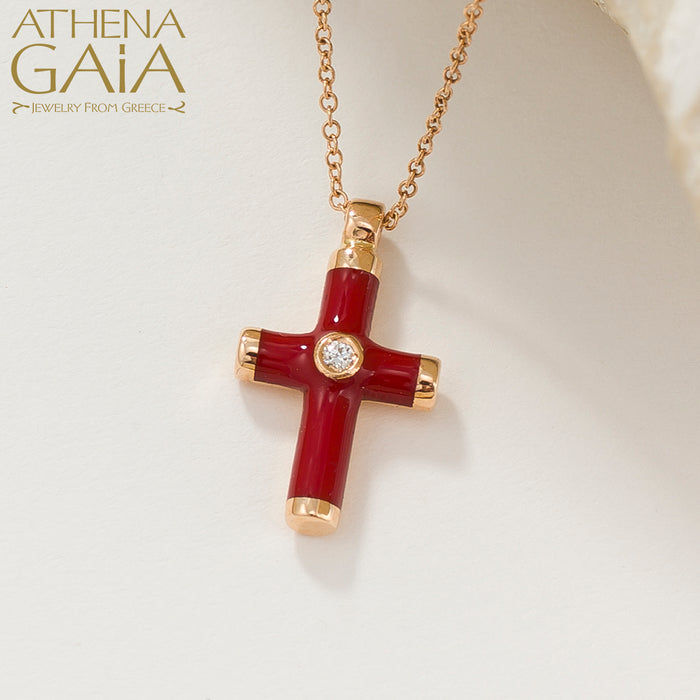 18k Gold Enamel Latin Cross