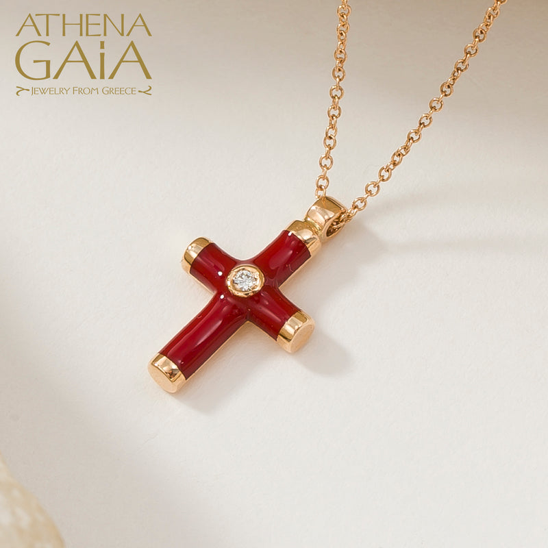 Enamel Cross Necklace - 18k Gold - Latin Cross
