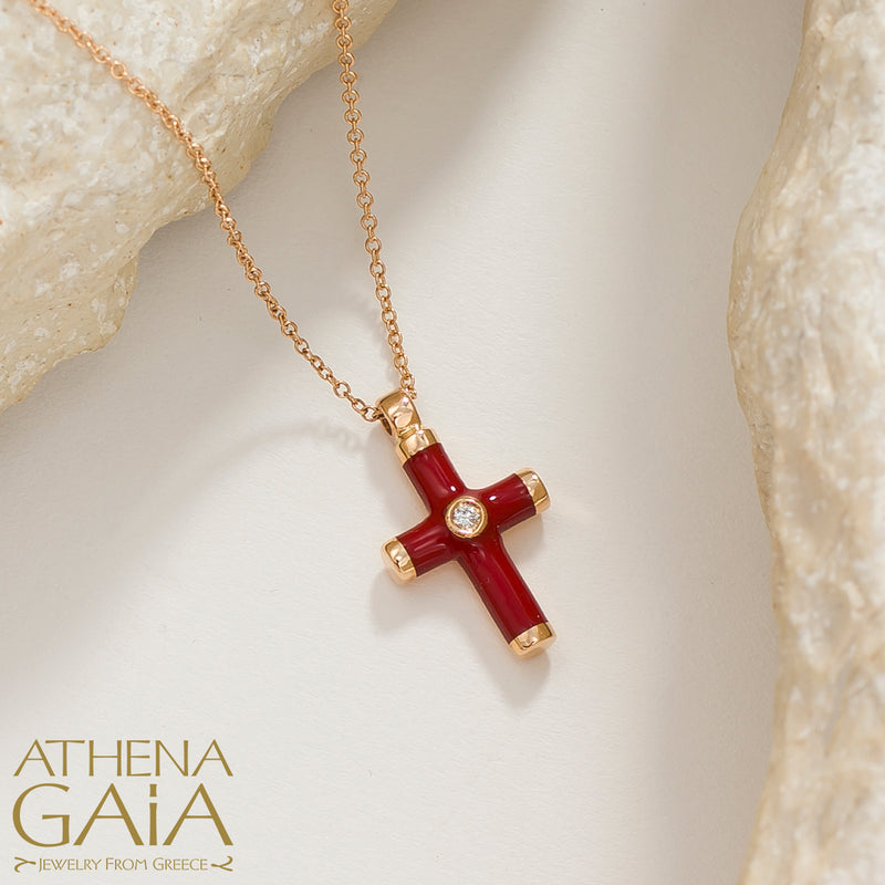 Enamel Cross Necklace - 18k Gold - Latin Cross