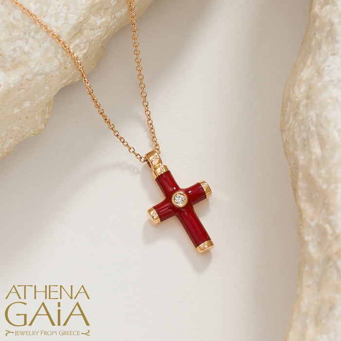 18k Gold Enamel Latin Cross