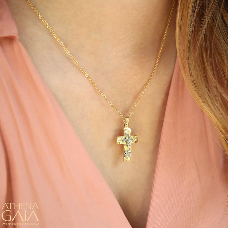 Cosmic Flowers Cross - 14k Gold - Orthodox Cross