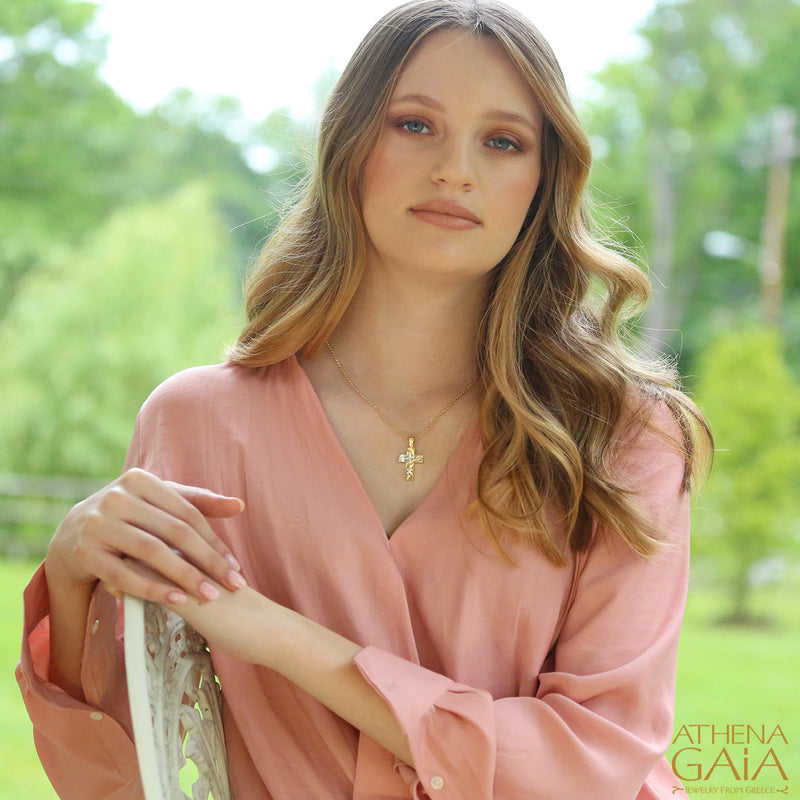 Cosmic Flowers Cross - 14k Gold - Orthodox Cross