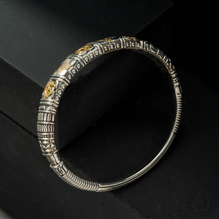 Alexander Rosettes Bracelet - 18k Gold and Sterling Silver Bracelet - Hinged Bangle Bracelet