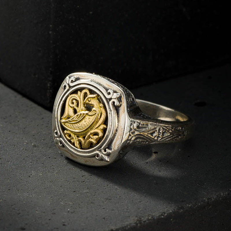 Alexander Vergina Bird Ring - 18k Gold & Sterling Silver Ring - Signet Ring