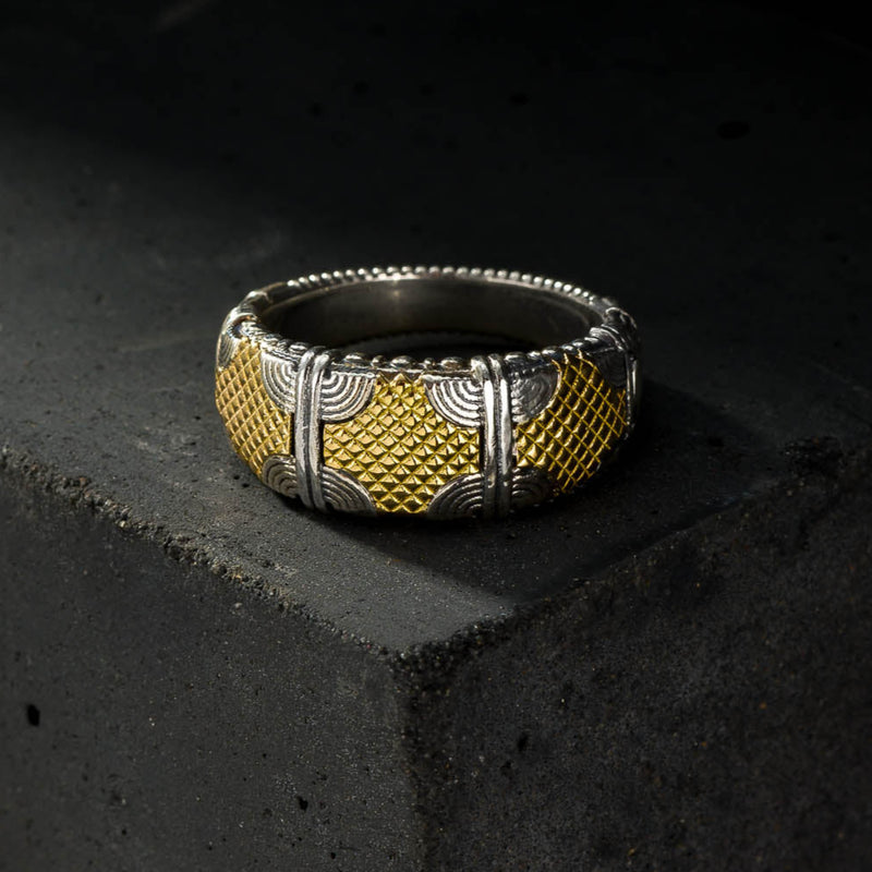 Alexander Woven Crest Ring - 18k Gold & Sterling Silver Ring - Cigar Band Ring