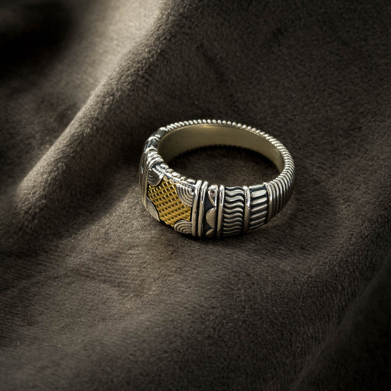Alexander Woven Golden Crest Ring - 18k Gold & Sterling Silver - Cigar Band Ring