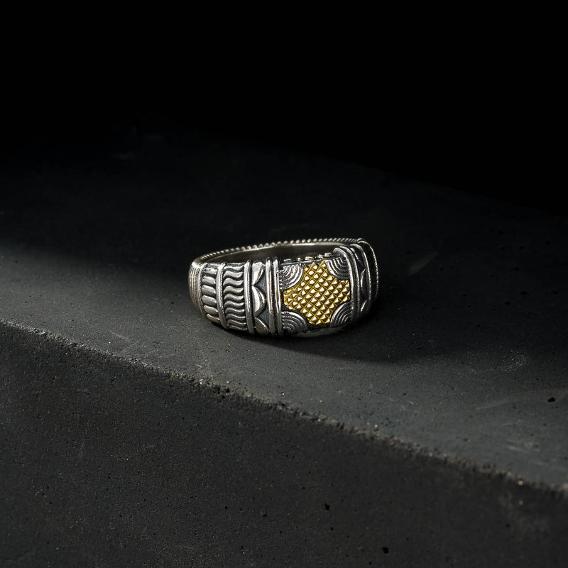 Alexander Woven Golden Crest Ring - 18k Gold & Sterling Silver - Cigar Band Ring