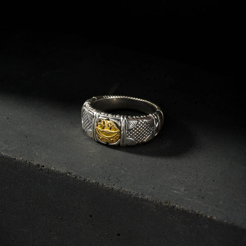 Alexander Vergina Bird Ring - 18k Gold & Sterling Ring - Cigar Band Ring