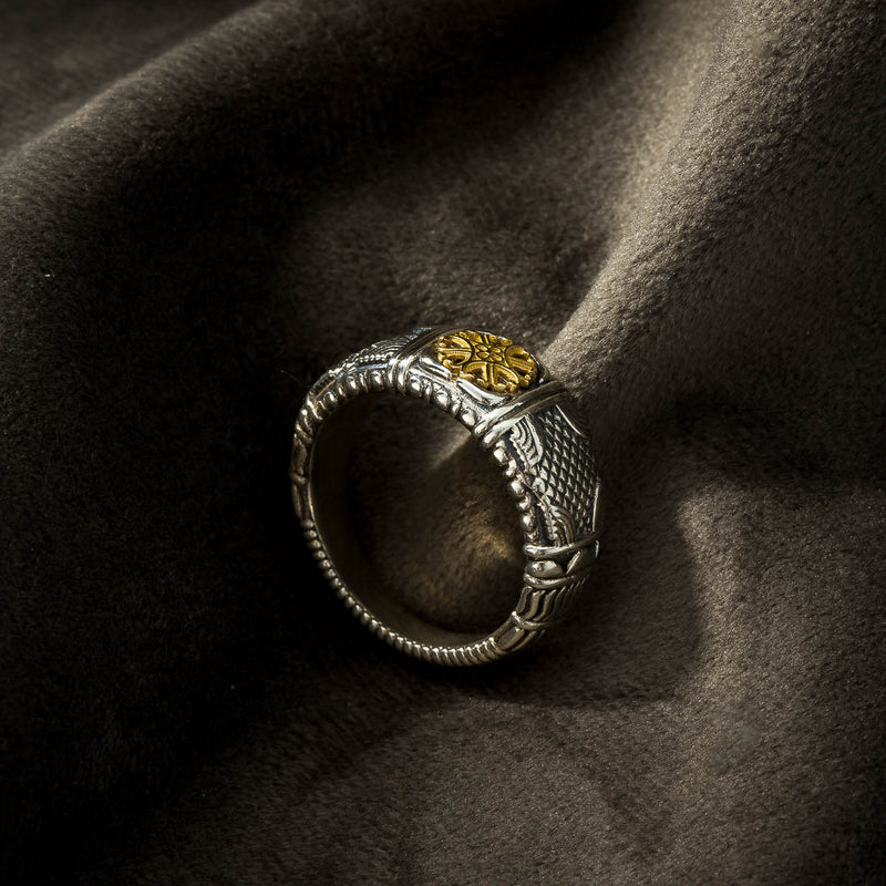 Alexander Flower Ring - 18k Gold & Sterling Silver Ring - Cigar Band Ring