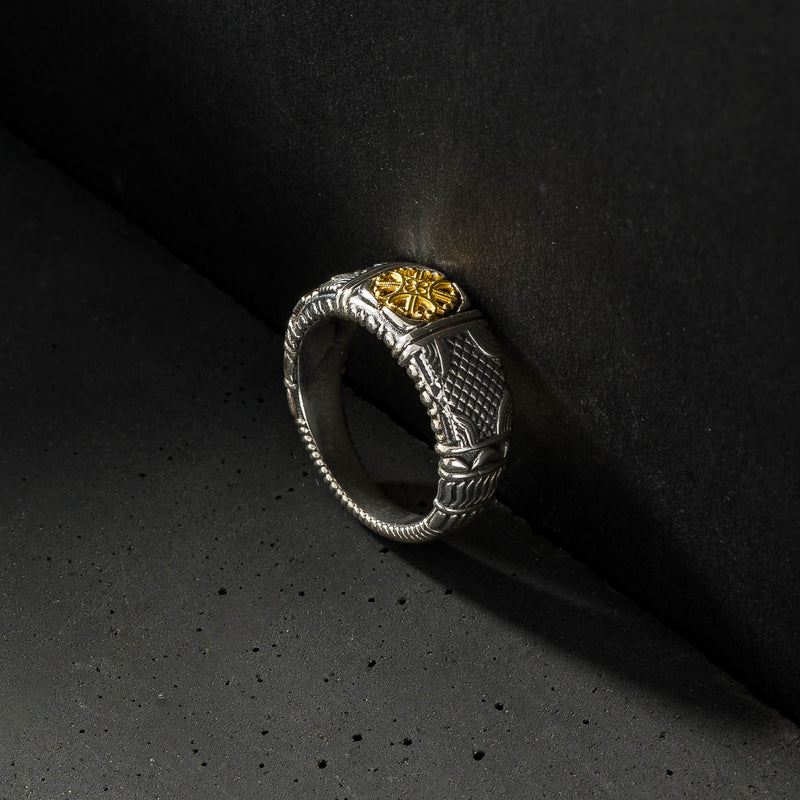 Alexander Flower Ring - 18k Gold & Sterling Silver Ring - Cigar Band Ring