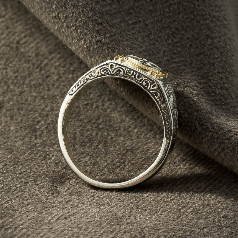 Mini Vergina Square Sun Ring - 18k Gold & Sterling Silver - Signet Ring