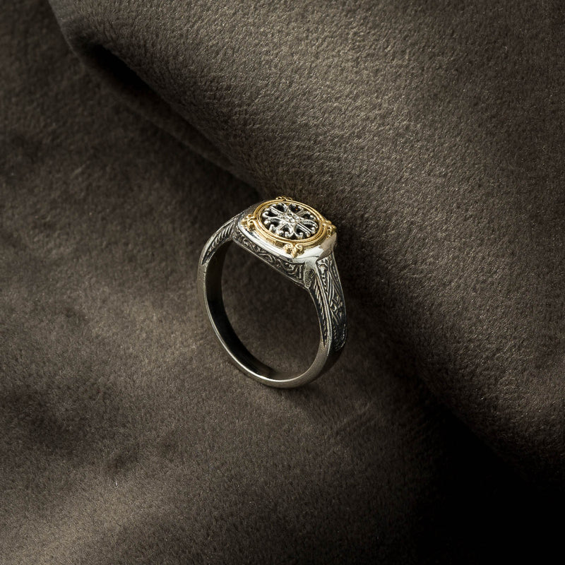 Alexander Wheel Ring - 18k Gold & Sterling Silver Ring - Signet Ring