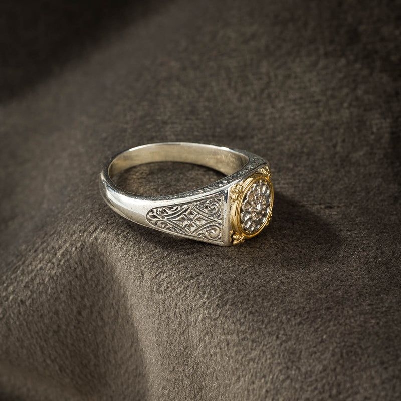 Alexander Rosette Ring - 18k Gold & Sterling Silver Ring - Signet Ring