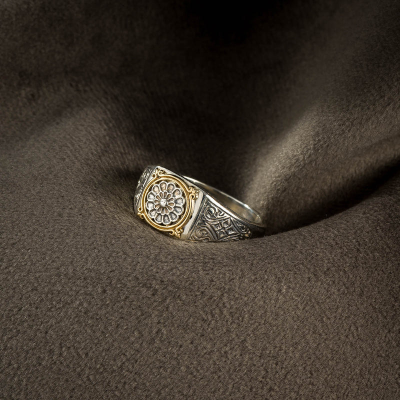 Alexander Rosette Ring - 18k Gold & Sterling Silver Ring - Signet Ring