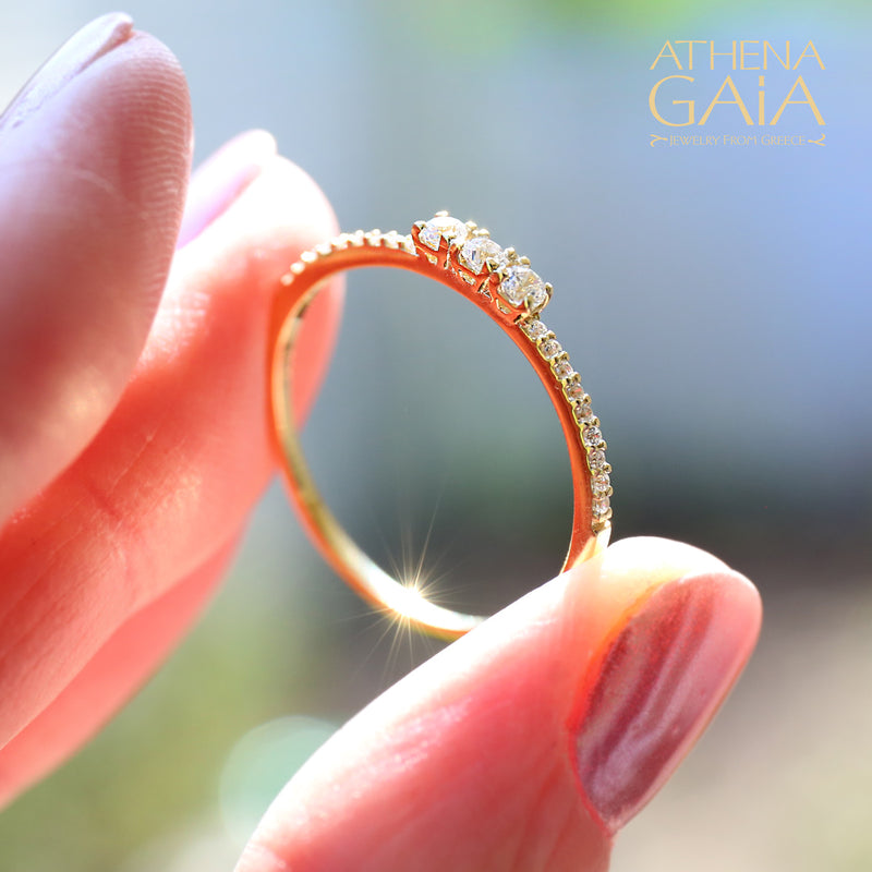 Triple Stone Run Ring - 14k Gold Ring - Stackable Ring