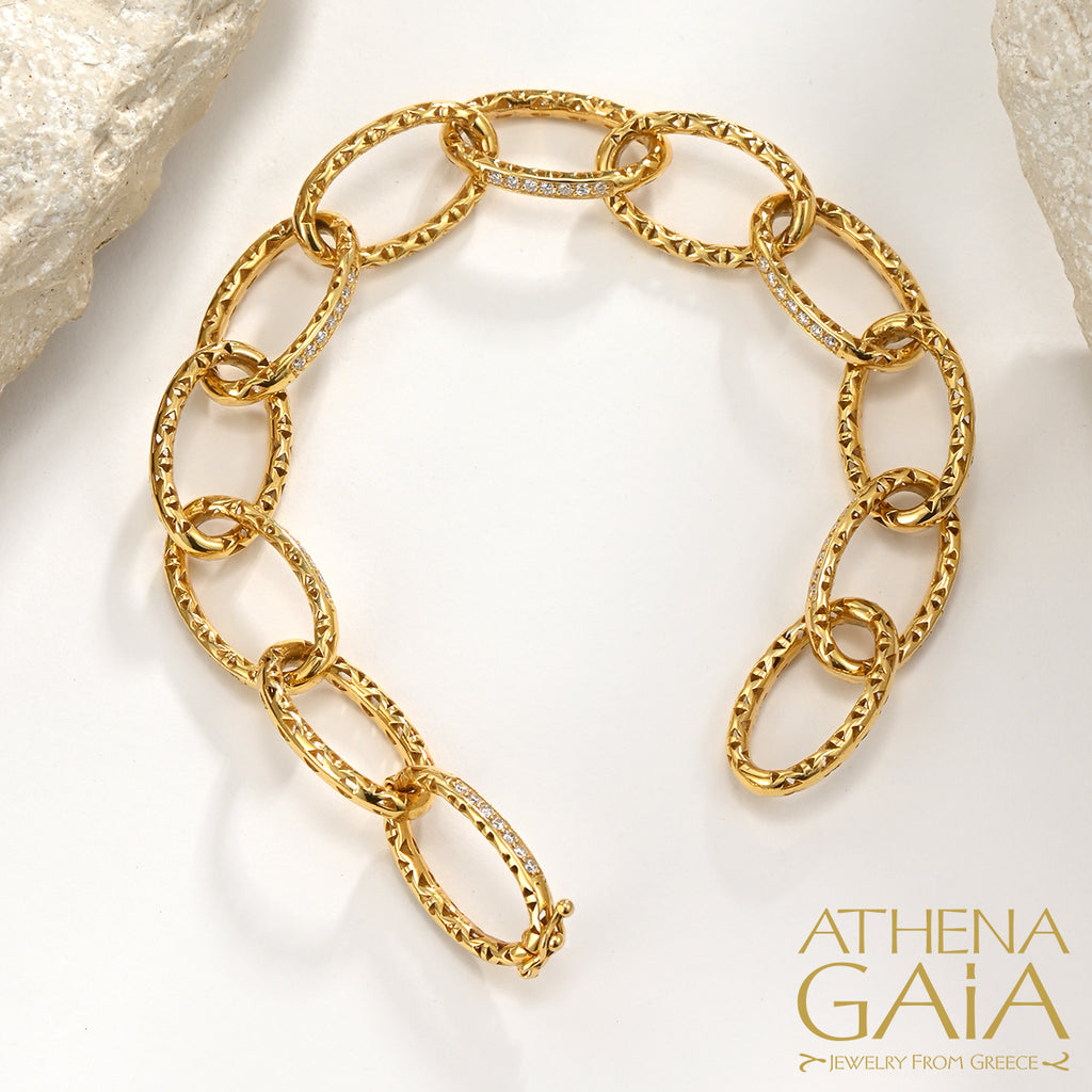Alysis Oval Link Diamond Filigree Bracelet - 18k Gold Bracelet