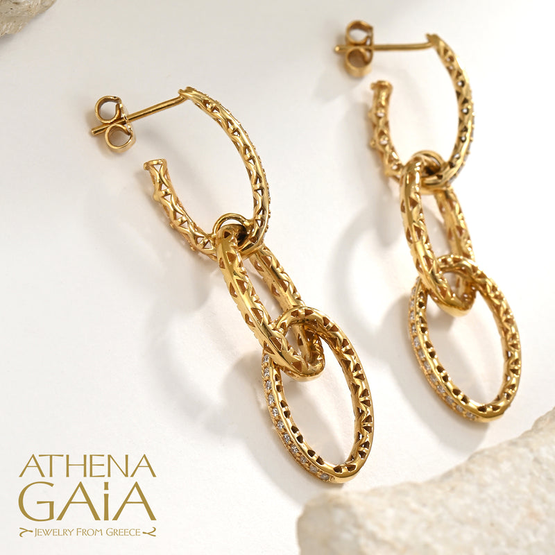 Alysis Oval Link Diamond Earrings - 18k Gold Earrings - Chandelier Earrings