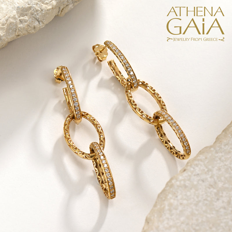 Alysis Oval Link Diamond Earrings - 18k Gold Earrings - Chandelier Earrings