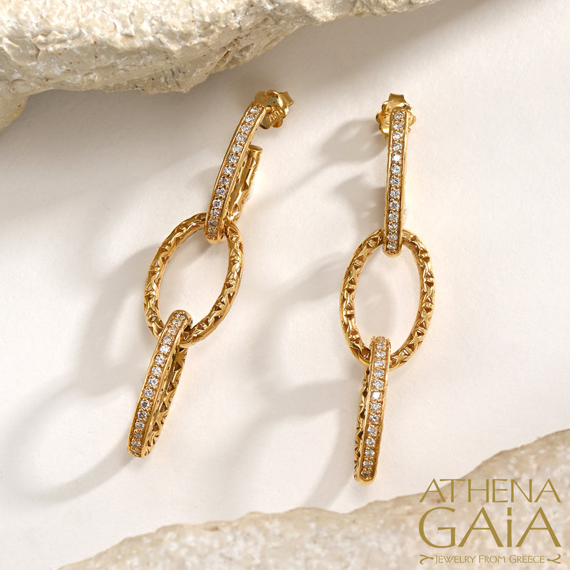 Alysis Oval Link Diamond Earrings - 18k Gold Earrings - Chandelier Earrings
