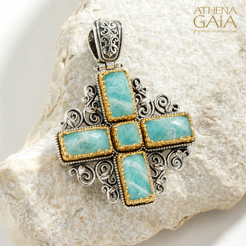 Dione Filigree Doublet Cross - Sterling Silver & Gold Plating - Greek Cross