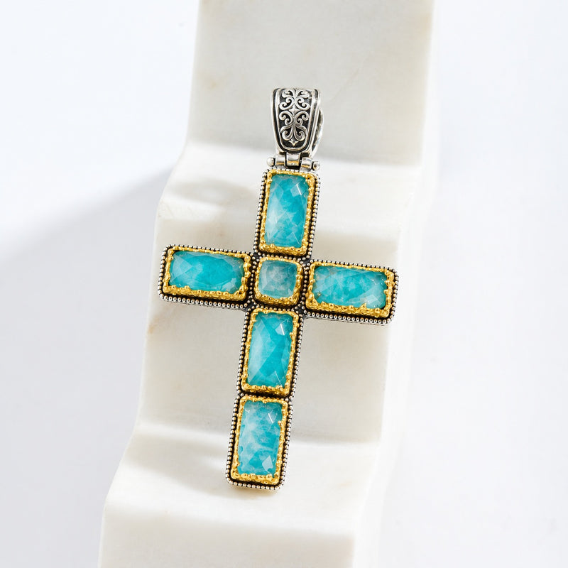 Dione Long Doublet Cross - Sterling Silver & Gold Plating - Latin Cross