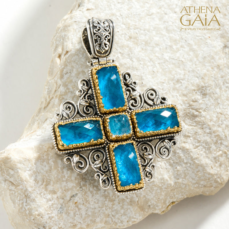 Dione Filigree Doublet Cross - Sterling Silver & Gold Plating - Greek Cross