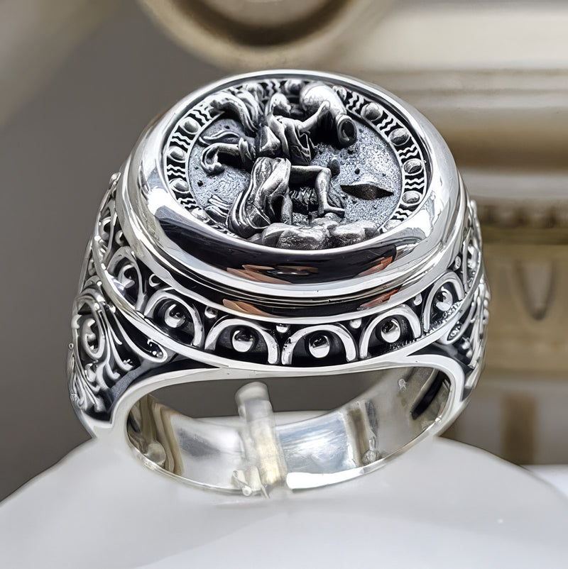 Aquarius Zodiac Sign Ring - Sterling Silver - Signet Ring