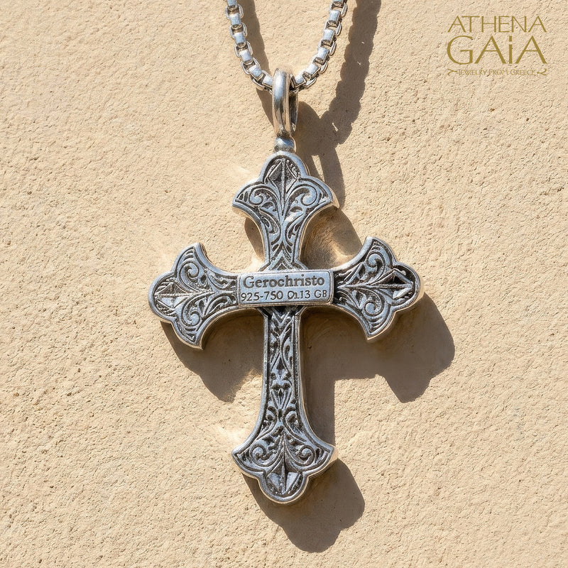 Aretousa Long Gold Faced Cross (Large) - 18k Gold & Sterling Silver - Orthodox Cross