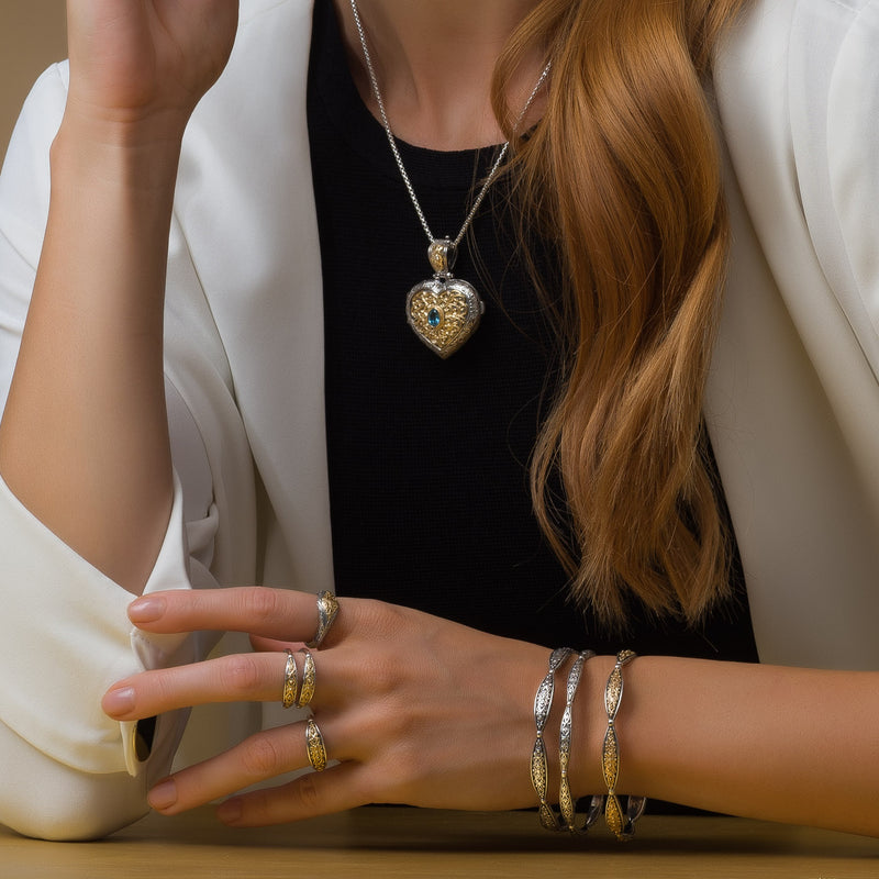 Aretousa Bracelet - 18k Gold & Sterling Silver - Bangle Bracelet