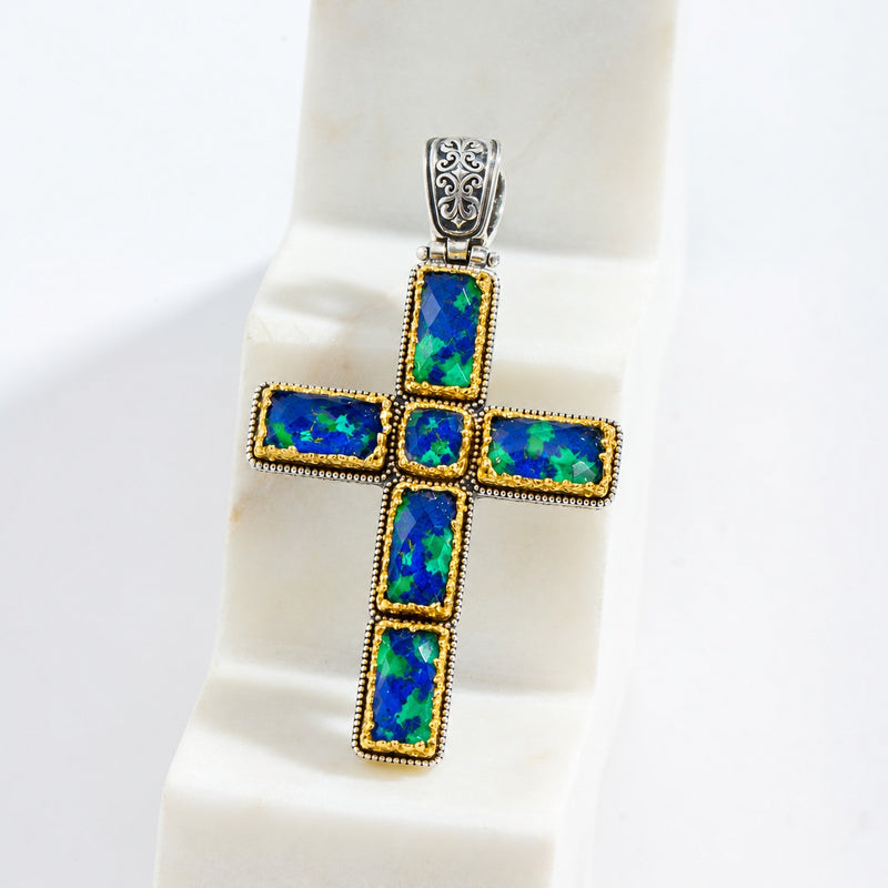 Dione Long Doublet Cross - Sterling Silver & Gold Plating - Latin Cross