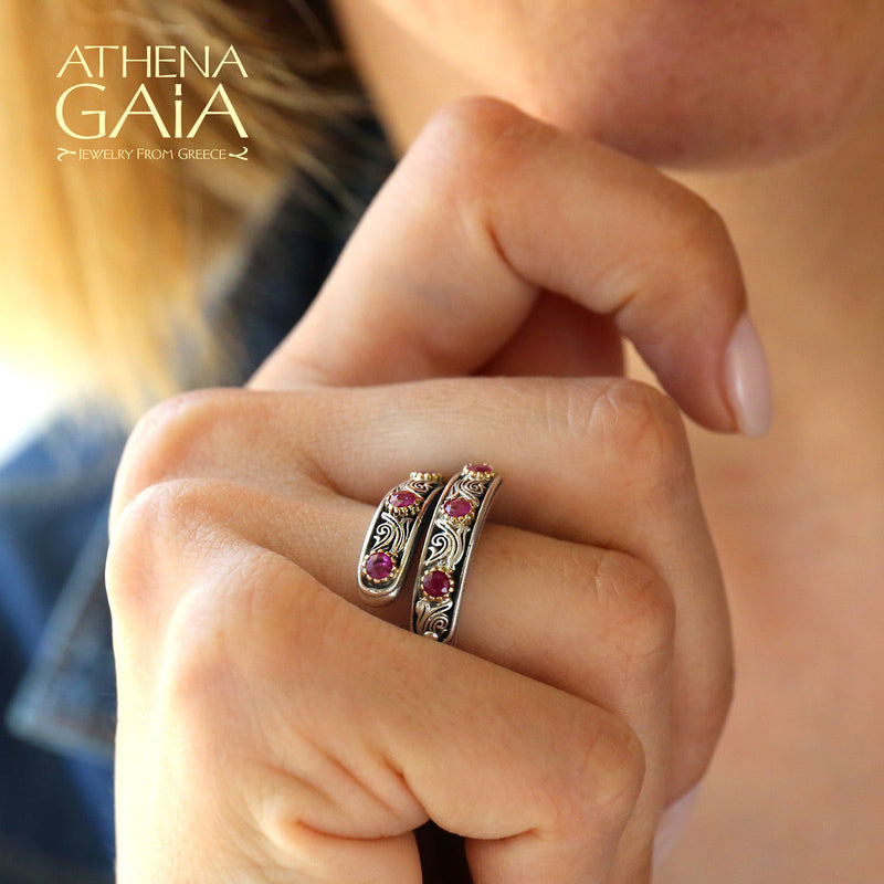 Gold Face Nefeli Wrap Ring - 18k Gold & Sterling Silver Ring - Stackable Ring