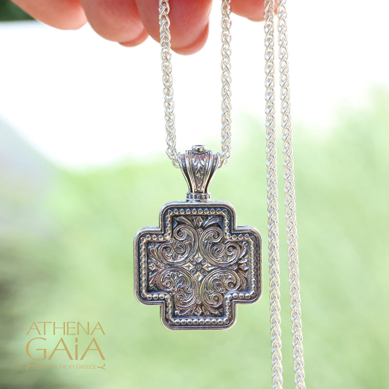 Etched Greek Cross - Sterling Silver - Greek Cross
