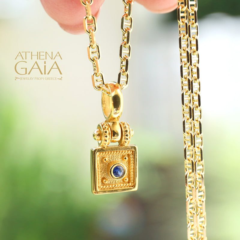 Byzantine Embroidery Hinged Square Pendant - 18k Gold Pendant