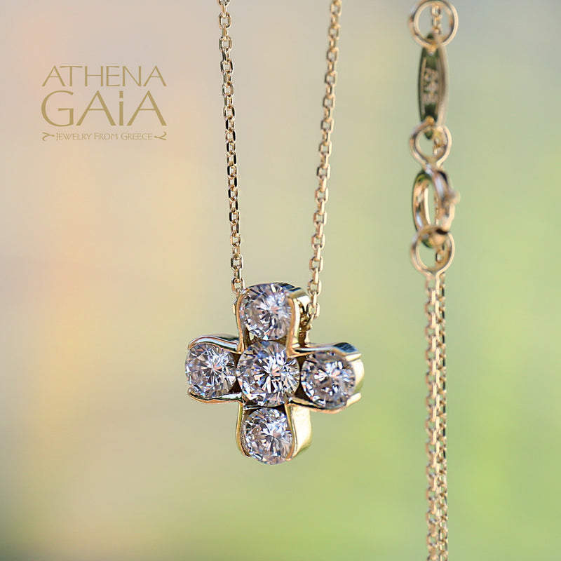 5 Stone Eastern Cross Gold Necklace - 14k Gold Necklace