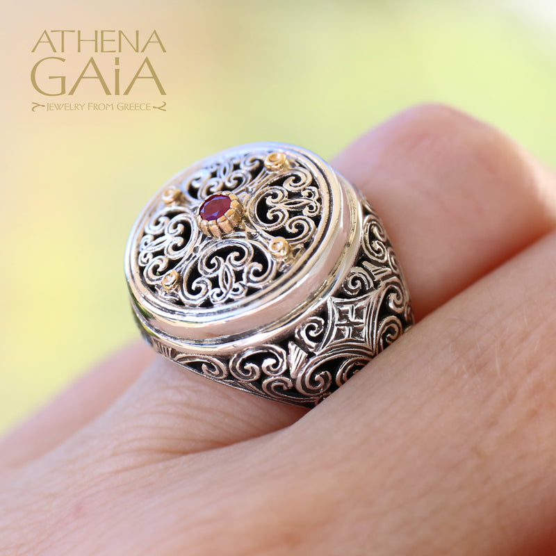 Synergy Cross Ring - 18k Gold & Sterling Silver Ring - Signet Ring