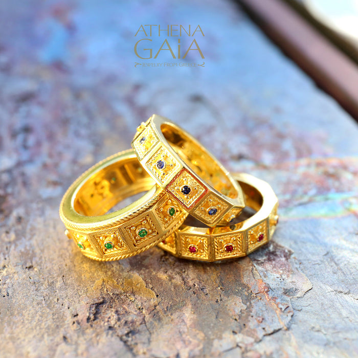 Byzantine Embroidery Thin Block Stackable Ring